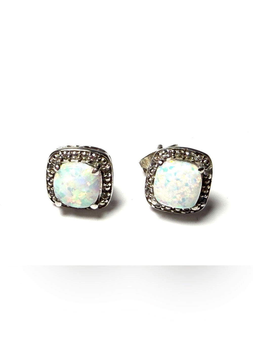 Sterling Silver White Opal Stud Earrings